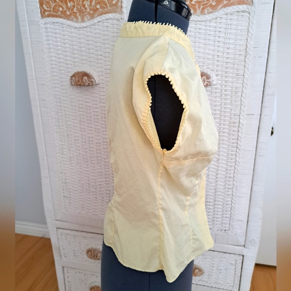 VINTAGE Rhoda Lee Light Canary Yellow Short Sleeve Cotton Blouse SZ S - Picture 6 of 11